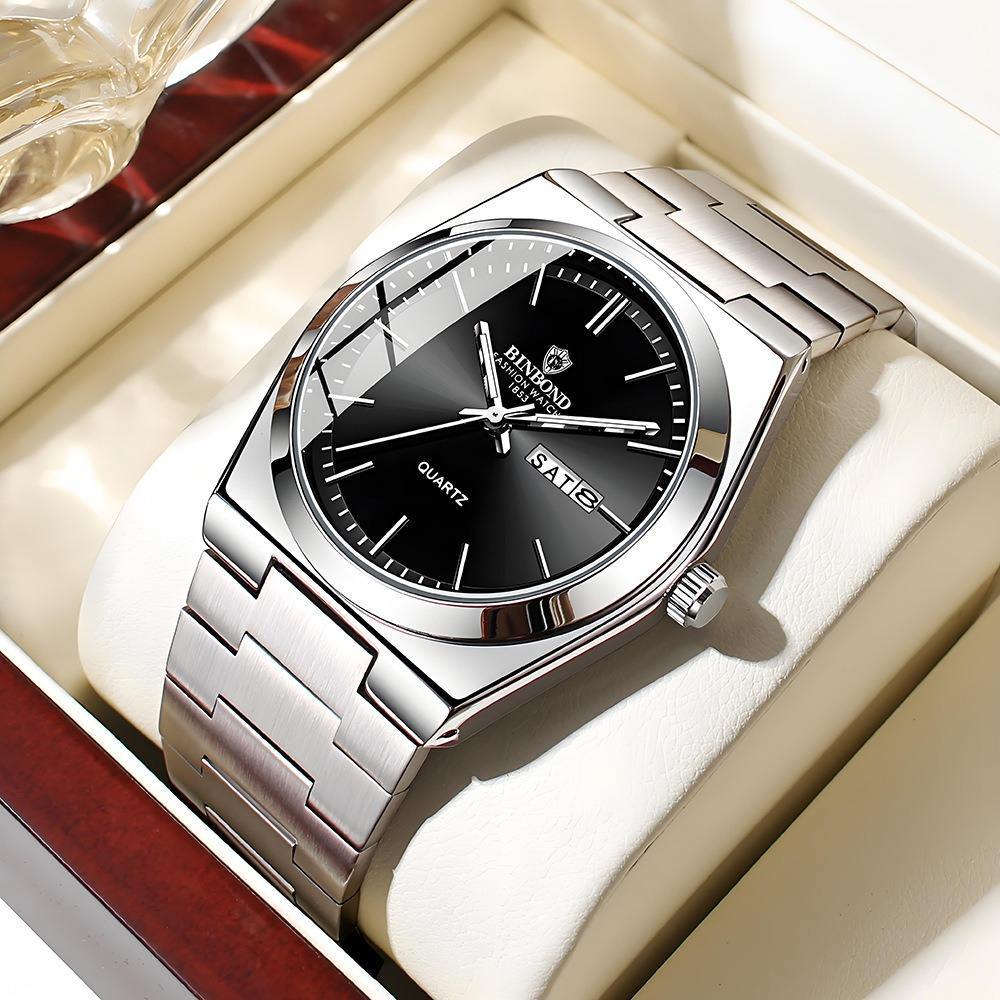 Binbond B102 Luxury Men Wristwatches Waterproof Luminous Date Week Clock Man Watch Gold Stainless Steel Casual Quartz Watches