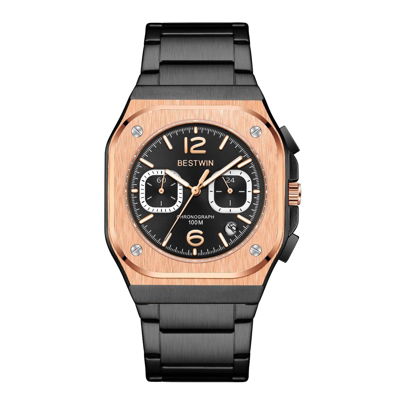 Luxury Stainless Steel Waterproof Men Quartz Watch BESTWIN L Top Brand Steel Quartz Clock Waterproof Chronograph