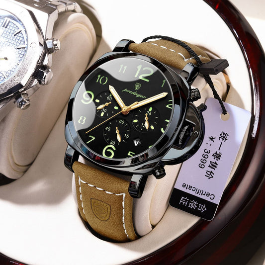 New Sports Chronograph Mens Quartz POEDAGAR 859  Watches Luminous Waterproof Mens watch Luxury Leather Watch for Men