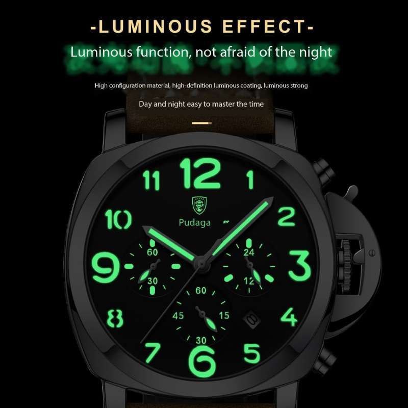 New Sports Chronograph Mens Quartz POEDAGAR 859 Watches Luminous Waterproof Mens watch Luxury Leather Watch for Men
