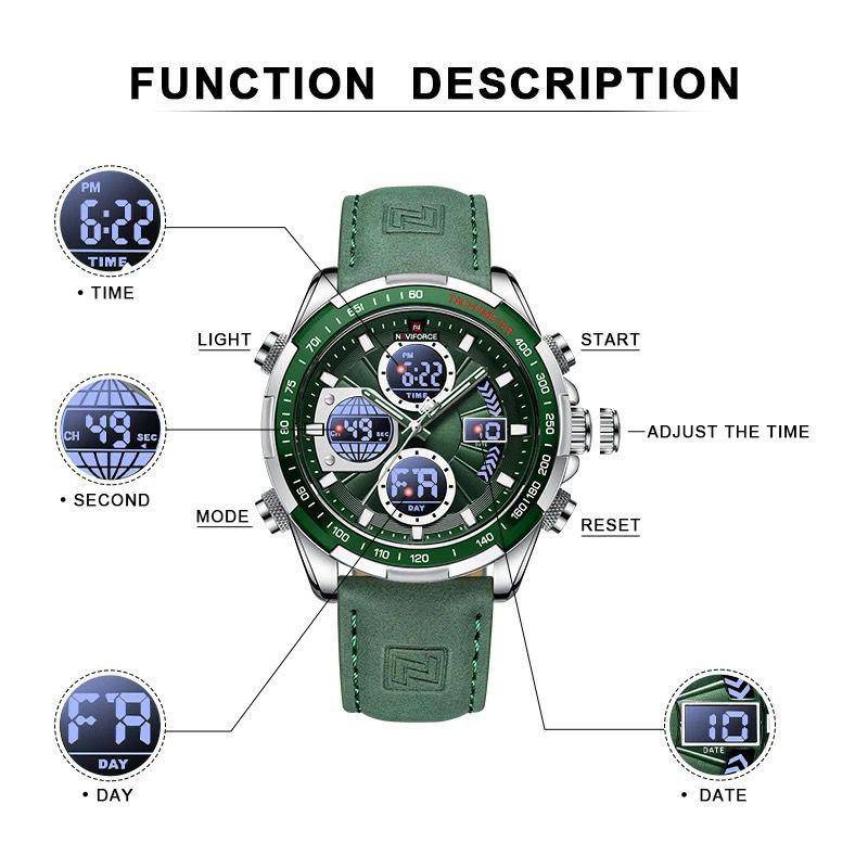 Top Luxury Brand New Naviforce 9197 Quartz Watches For Men Sport Luminous Digital Waterproof Alarm Chronograph Male