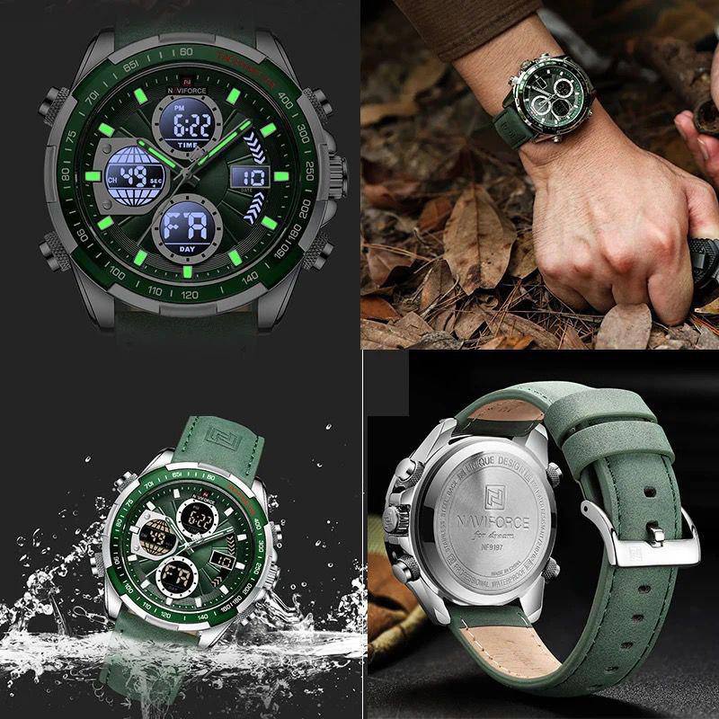 Top Luxury Brand New Naviforce 9197 Quartz Watches For Men Sport Luminous Digital Waterproof Alarm Chronograph Male