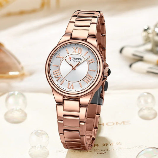 Fashion Brand  CURREN 9091 Watches for Women Simple Casual Stainless Steel Bracelet Quartz Pointers Wristwatches Luminous Hands Clock