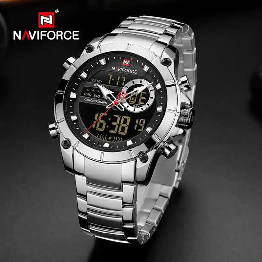 Top Men Watches Luxury Brand NAVIFORCE 9163 Gold Silver Black  Men's Quartz Hour Analog LED Sports Watch Men new sport Wrist Watch