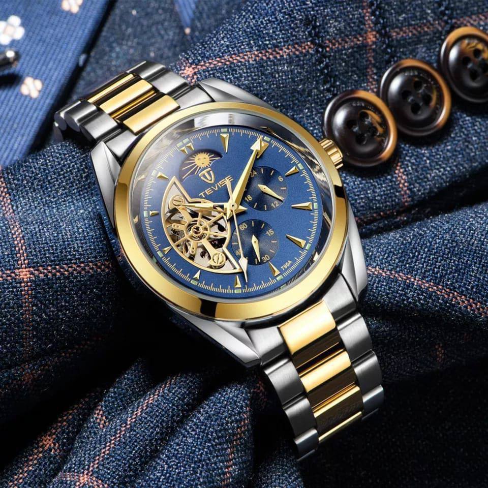 Mechanical Automatic Luminous Hands TEVISE 795S Watch Waterproof Men Business Moon and Sun Phase Design Wristwatch