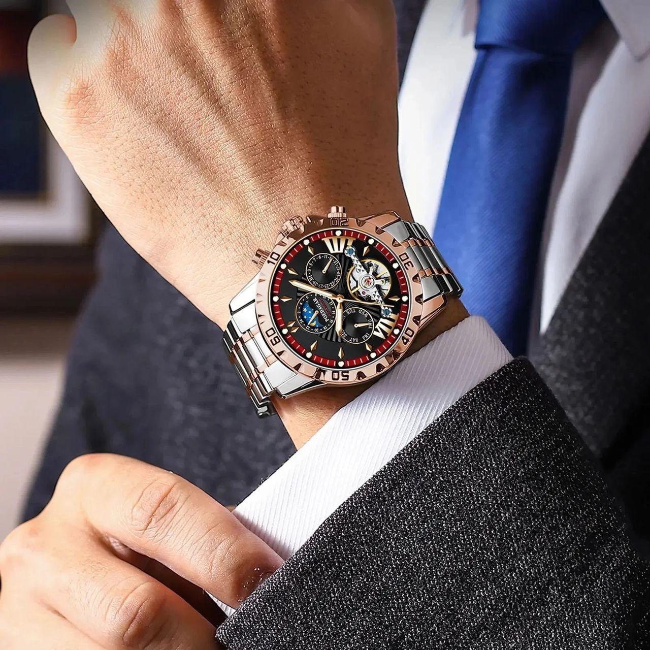 Tourbillon Mechanical POEDAGAR 1410 Moon Phase Date Display Clock Luxury Automatic Movement Hollow Out Watches For Men