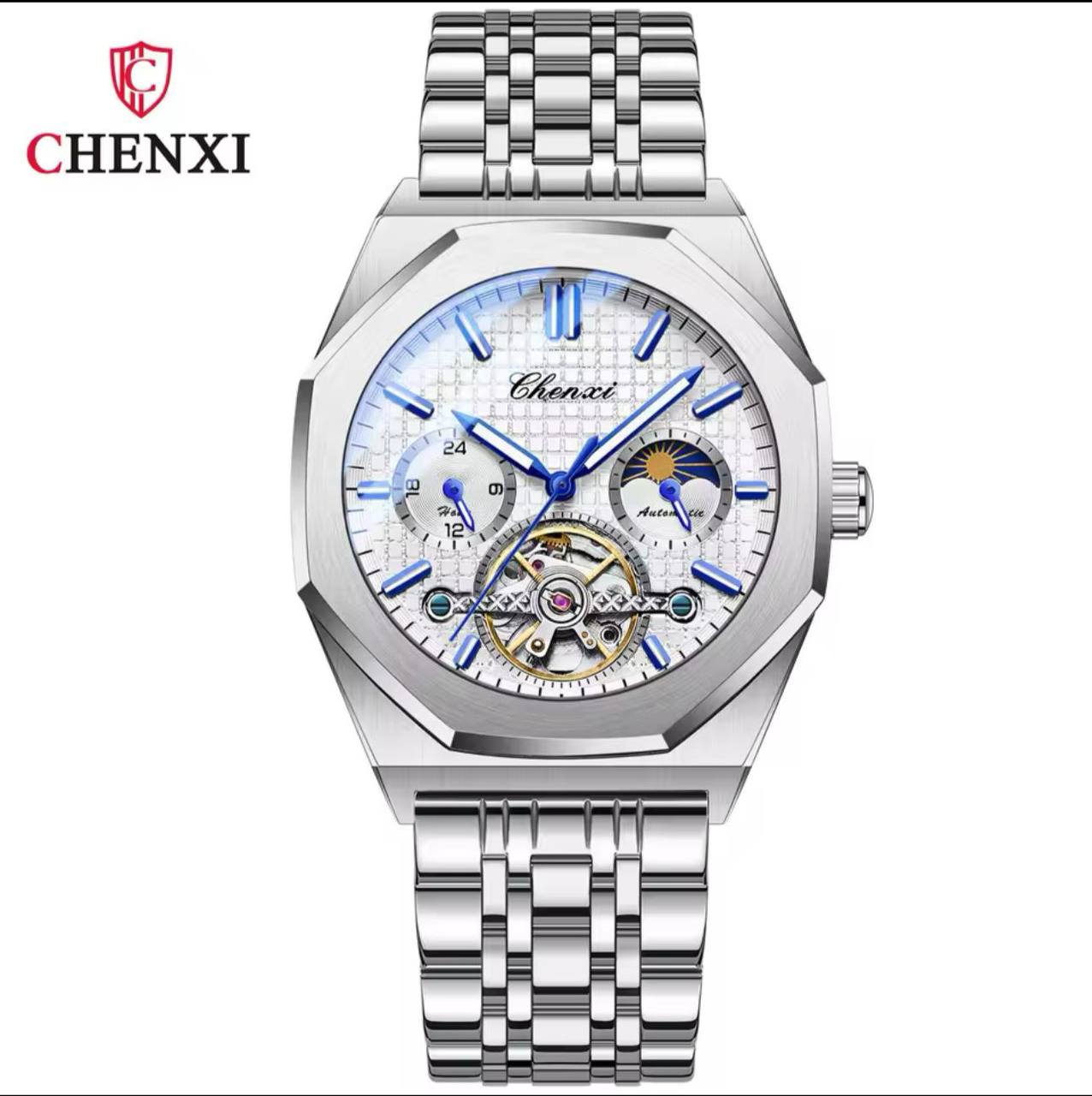 Men Tourbillon Watches Luxury Casual Fashion skeleton Automatic Mechanical CHENXI 8814 Wristwatch Male Moon Phase