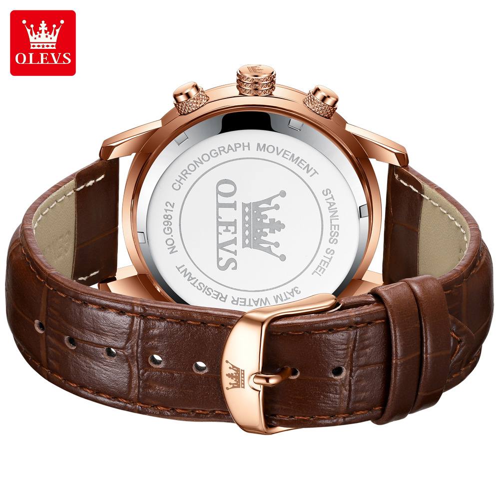 Wristwatches Genuine Leather Belt OLEVS 9812 Luminous Original Luxury Watches Men Waterproof Men's Quartz Moon Phase Sport Watch