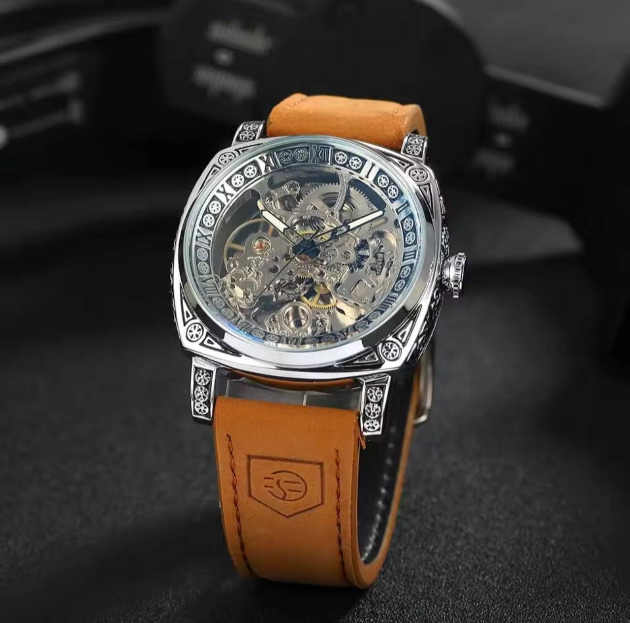 FORSINING 8247 hot selling Automatic male mechanical watch leather Strap water proofing strap auto date business wrist watch