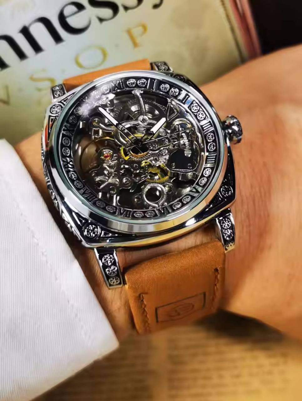 FORSINING 8247 hot selling Automatic male mechanical watch leather Strap water proofing strap auto date business wrist watch