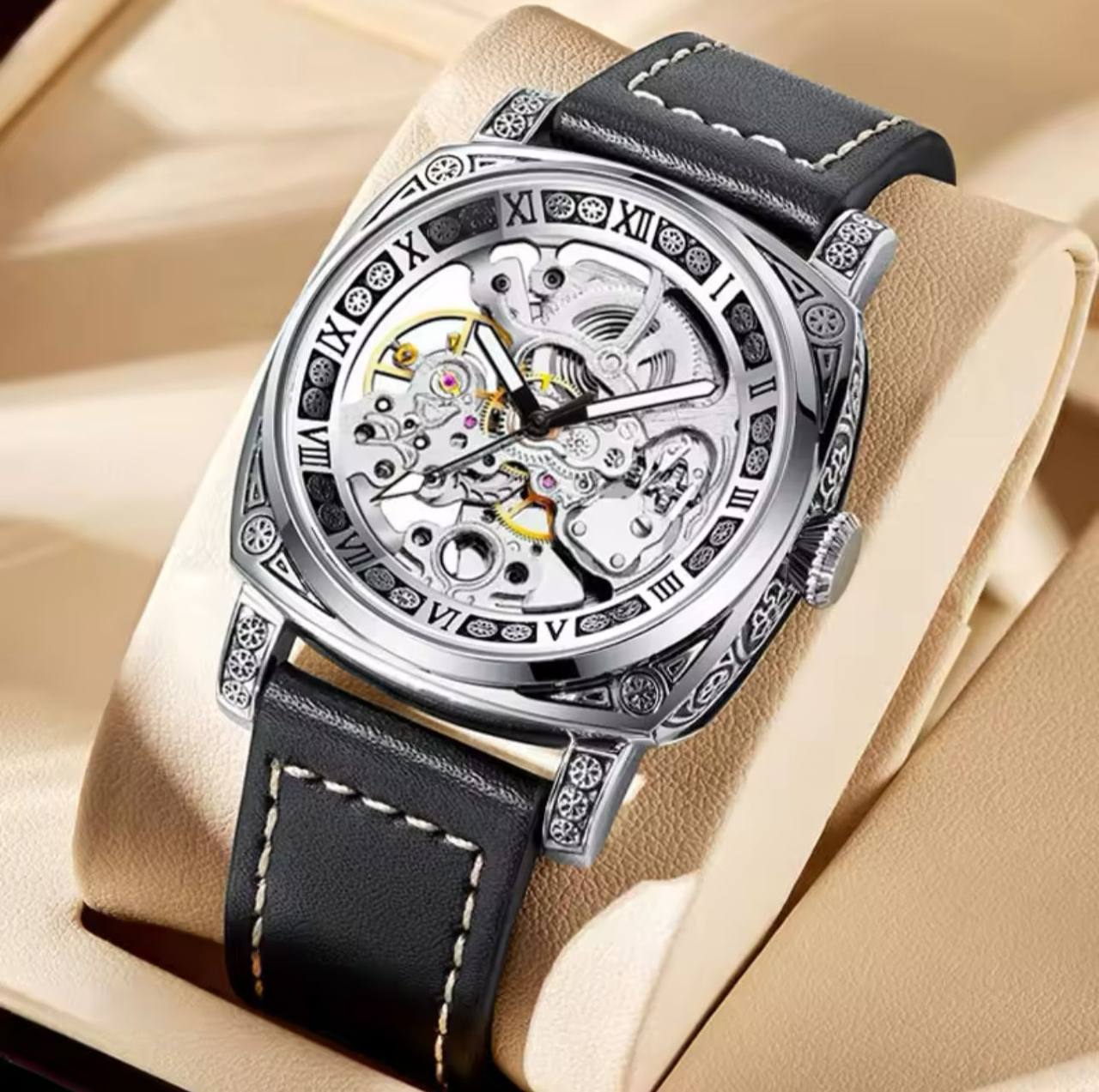 FORSINING 8247 hot selling Automatic male mechanical watch leather Strap water proofing strap auto date business wrist watch