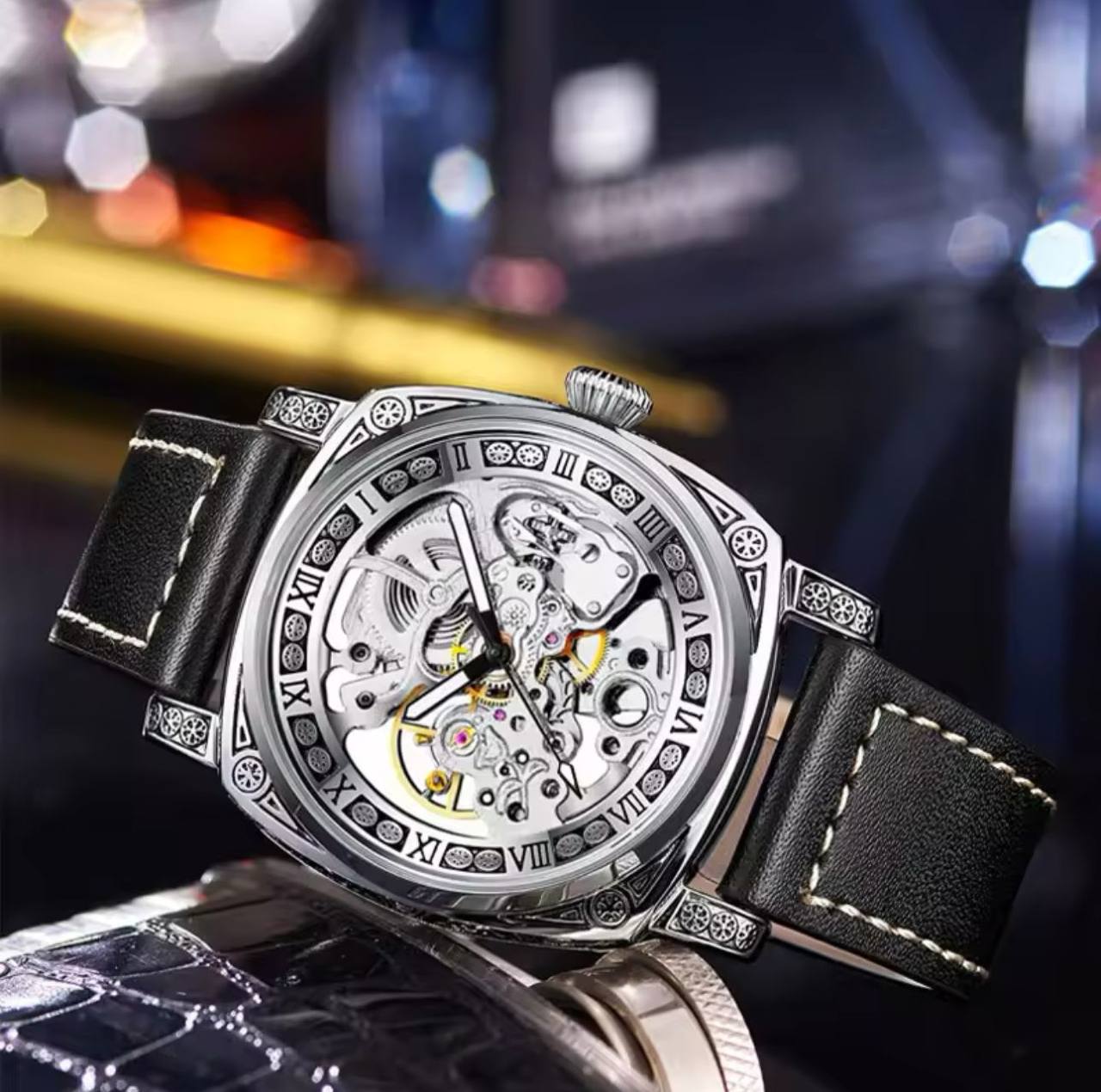 FORSINING 8247 hot selling Automatic male mechanical watch leather Strap water proofing strap auto date business wrist watch