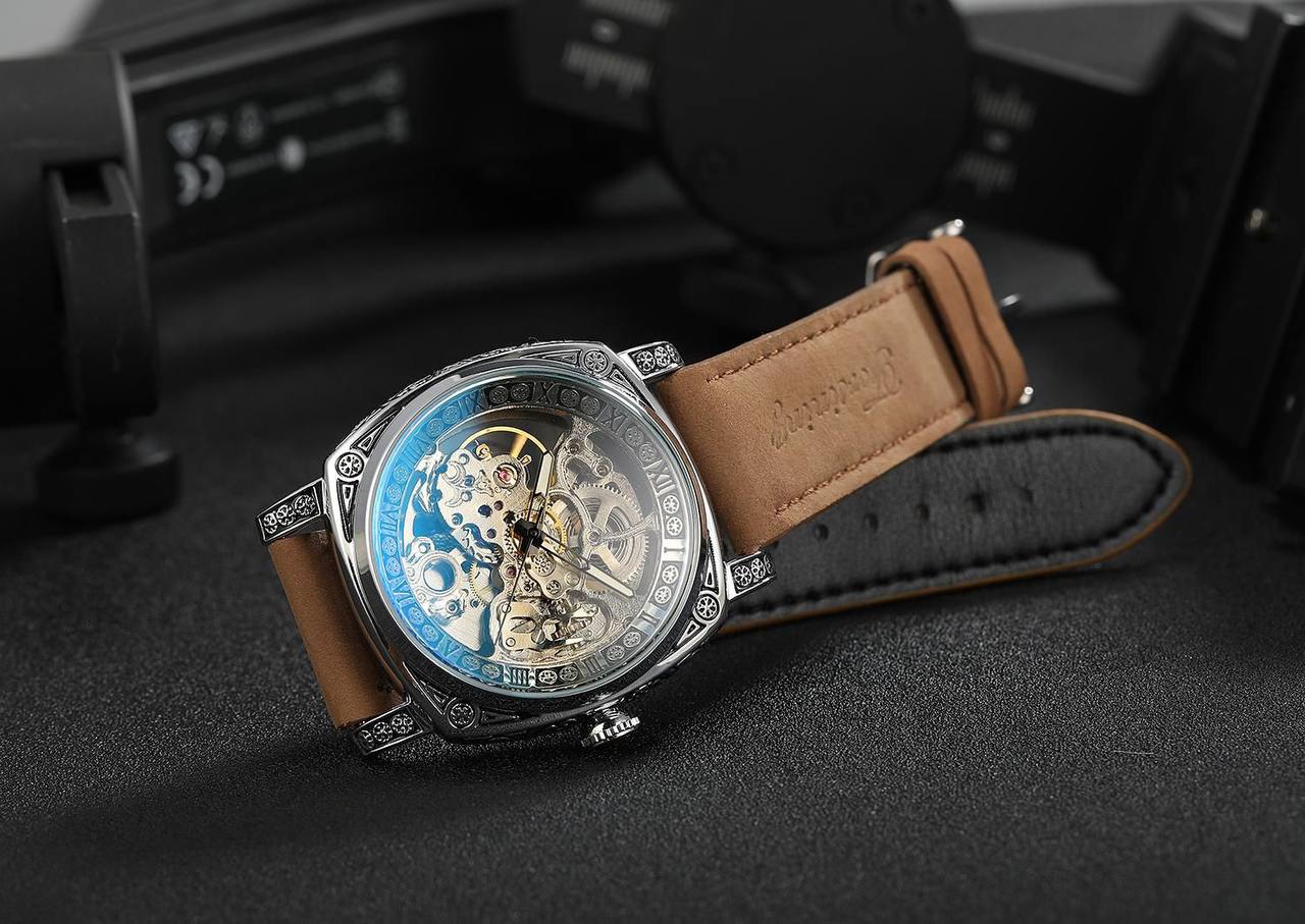 FORSINING 8247 hot selling Automatic male mechanical watch leather Strap water proofing strap auto date business wrist watch
