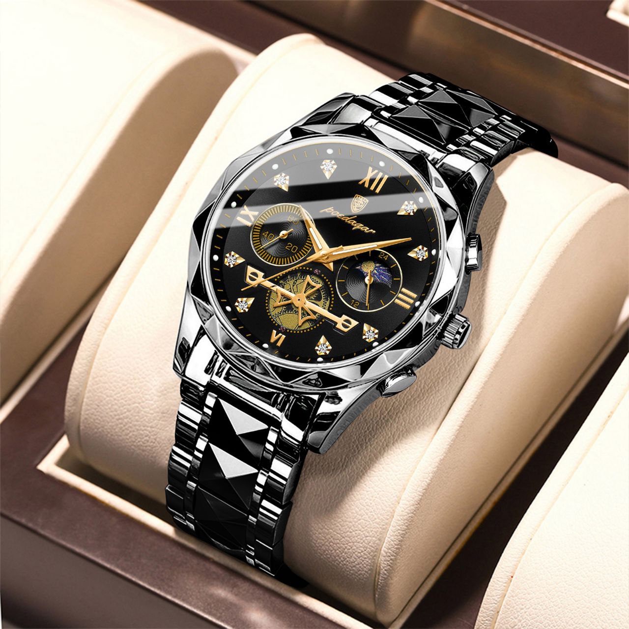 Fashion Quartz Men Watch POEDAGAR 996 Stainless Steel Men's Luxury Wristwatches Top Brand Business Waterproof Date Watch For Men