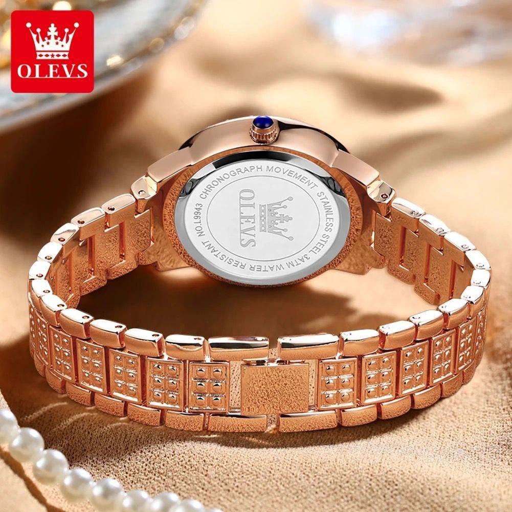 OLEVS 9943 Ladies Diamond Quartz Watch Top Brand Luxury Women's Wristwatch Waterproof Luminous Original Rose Gold Woman Watches