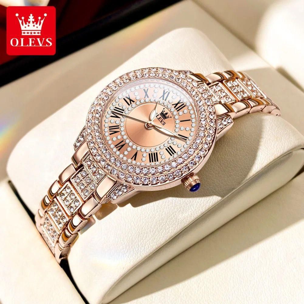 OLEVS 9943 Ladies Diamond Quartz Watch Top Brand Luxury Women's Wristwatch Waterproof Luminous Original Rose Gold Woman Watches