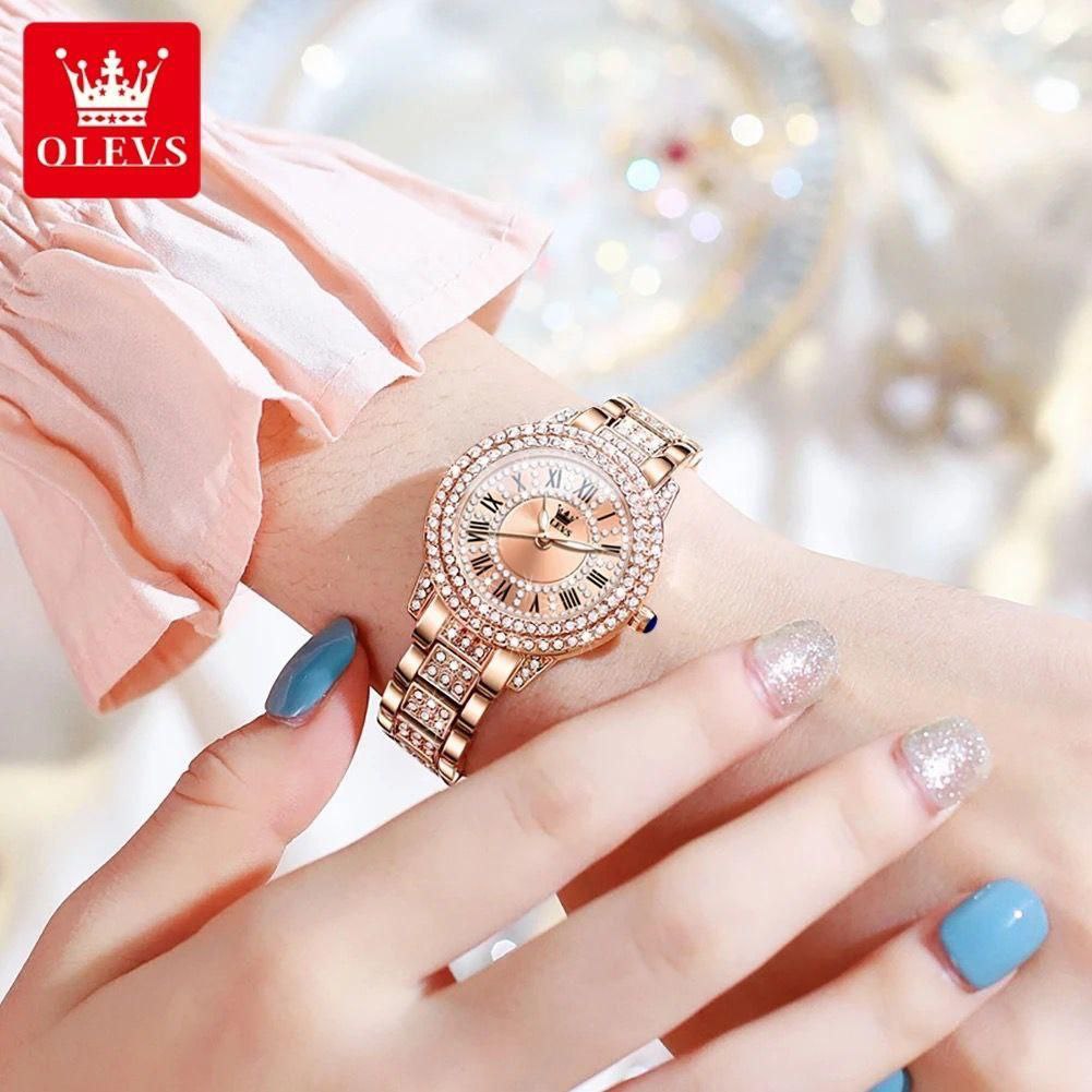 OLEVS 9943 Ladies Diamond Quartz Watch Top Brand Luxury Women's Wristwatch Waterproof Luminous Original Rose Gold Woman Watches