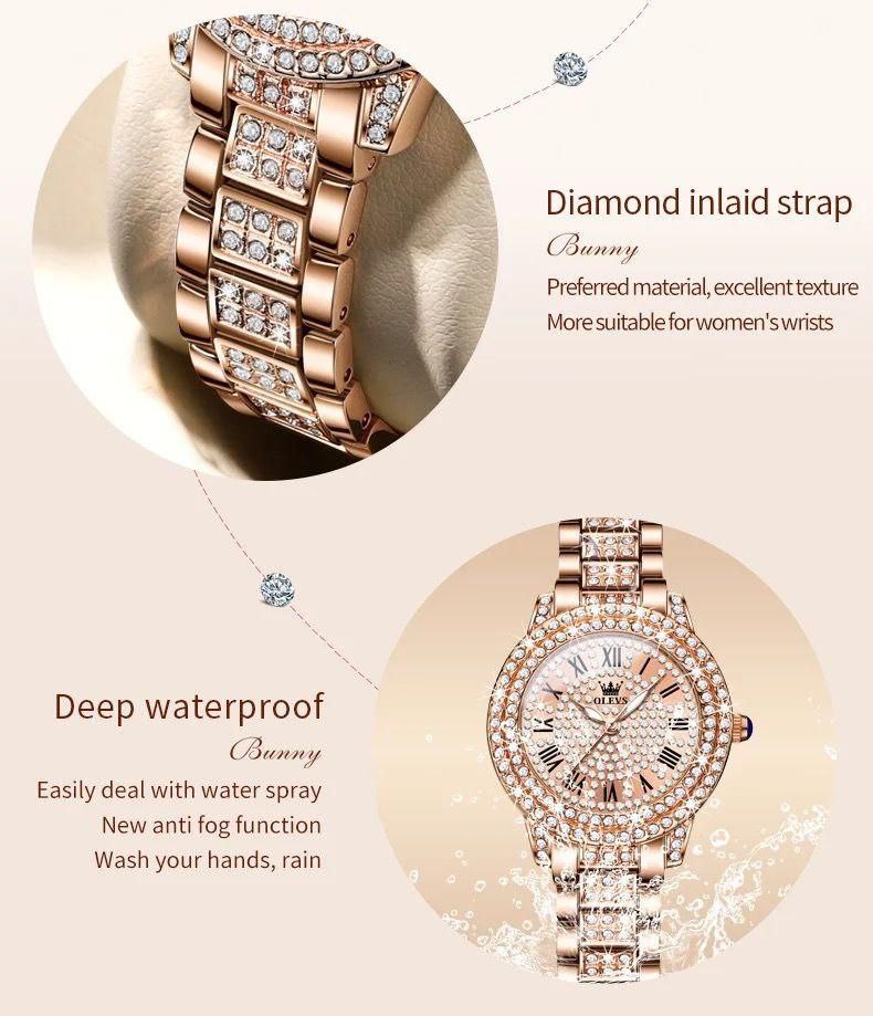 OLEVS 9943 Ladies Diamond Quartz Watch Top Brand Luxury Women's Wristwatch Waterproof Luminous Original Rose Gold Woman Watches