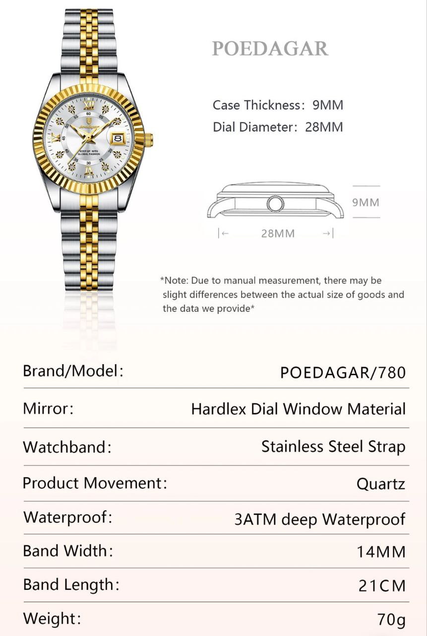 Luxury Elegant Watches for Women Poedagar 780 Waterproof Luminous Date Ladies Watch Stainless Steel Quartz Women Watch