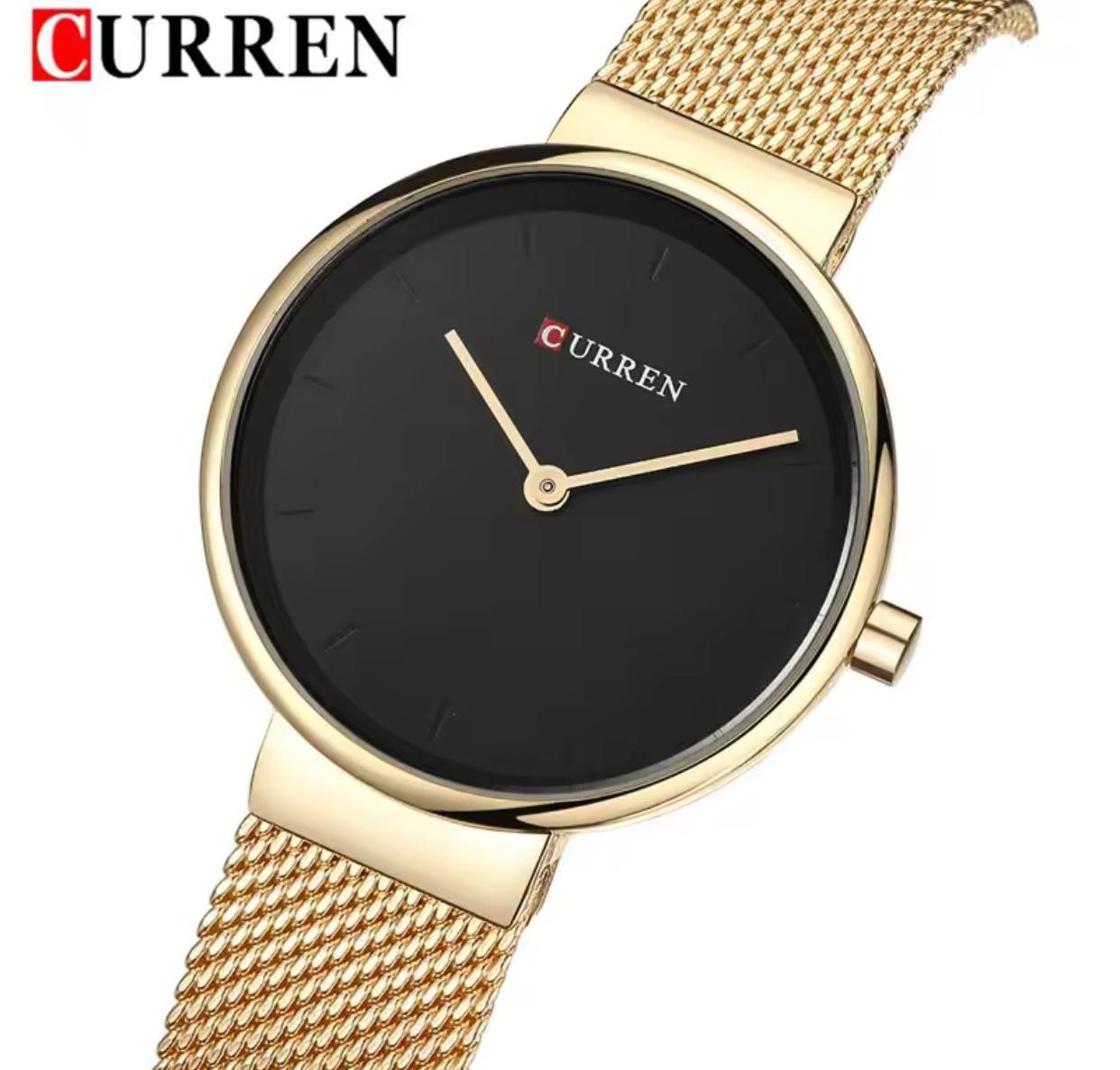 CURREN 9016 Golden Female Quartz Watch Hot Sale Mesh Band Waterproof Ultra Slim Minimalist Business Ladies Watch