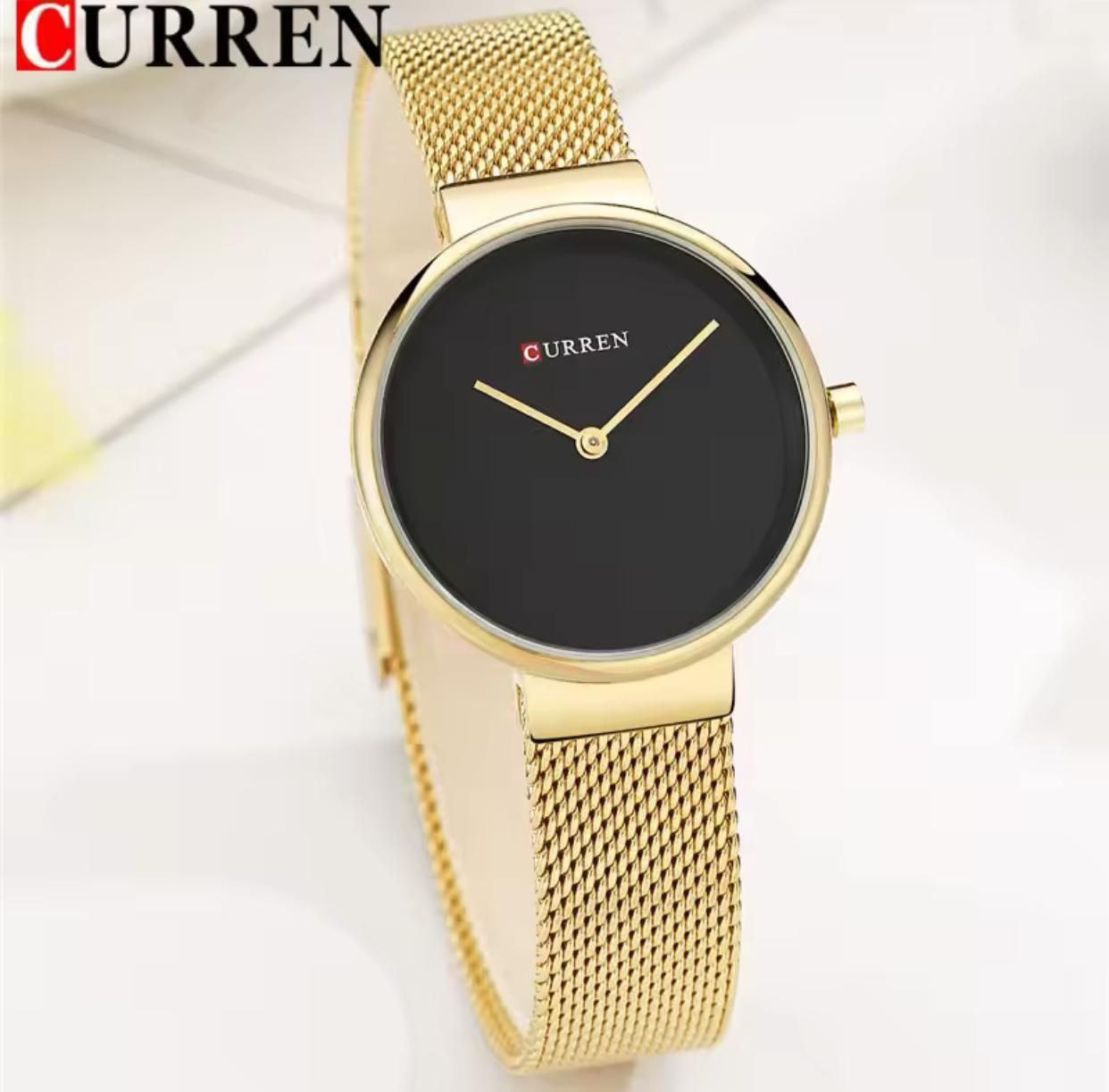 CURREN 9016 Golden Female Quartz Watch Hot Sale Mesh Band Waterproof Ultra Slim Minimalist Business Ladies Watch