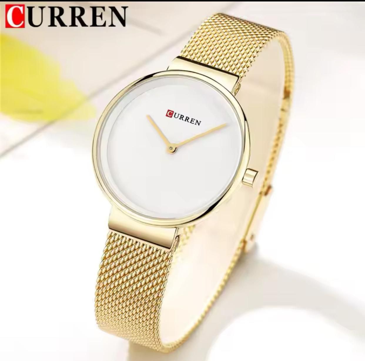 CURREN 9016 Golden Female Quartz Watch Hot Sale Mesh Band Waterproof Ultra Slim Minimalist Business Ladies Watch