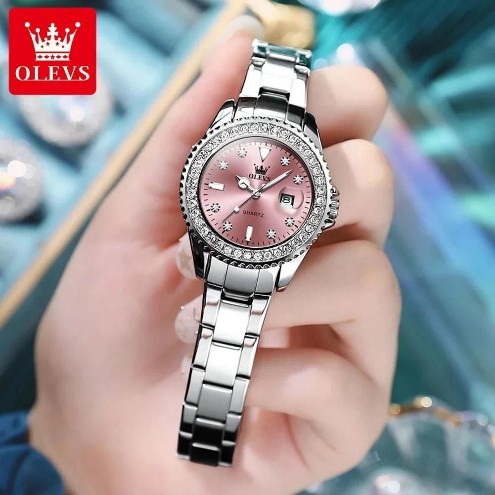 New OLEVS 9945 Original Diamond Dial Quartz Watch for Women Fashion Elegant Ladies Stainless Steel Waterproof Women's Wristwatch