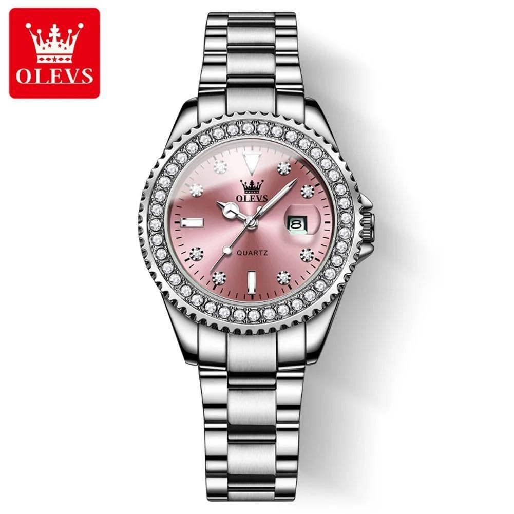 New OLEVS 9945 Original Diamond Dial Quartz Watch for Women Fashion Elegant Ladies Stainless Steel Waterproof Women's Wristwatch