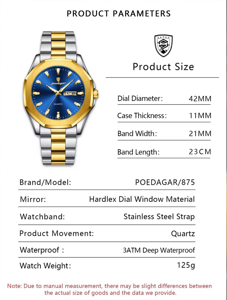 High quality POEDAGAR 875 Men Wristwatch Waterproof Luminous Original Man Watch Stainless Steel Sport Quartz Men's Watches