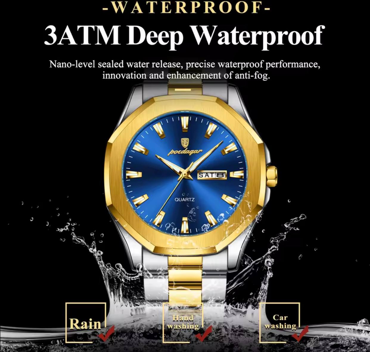 High quality POEDAGAR 875 Men Wristwatch Waterproof Luminous Original Man Watch Stainless Steel Sport Quartz Men's Watches