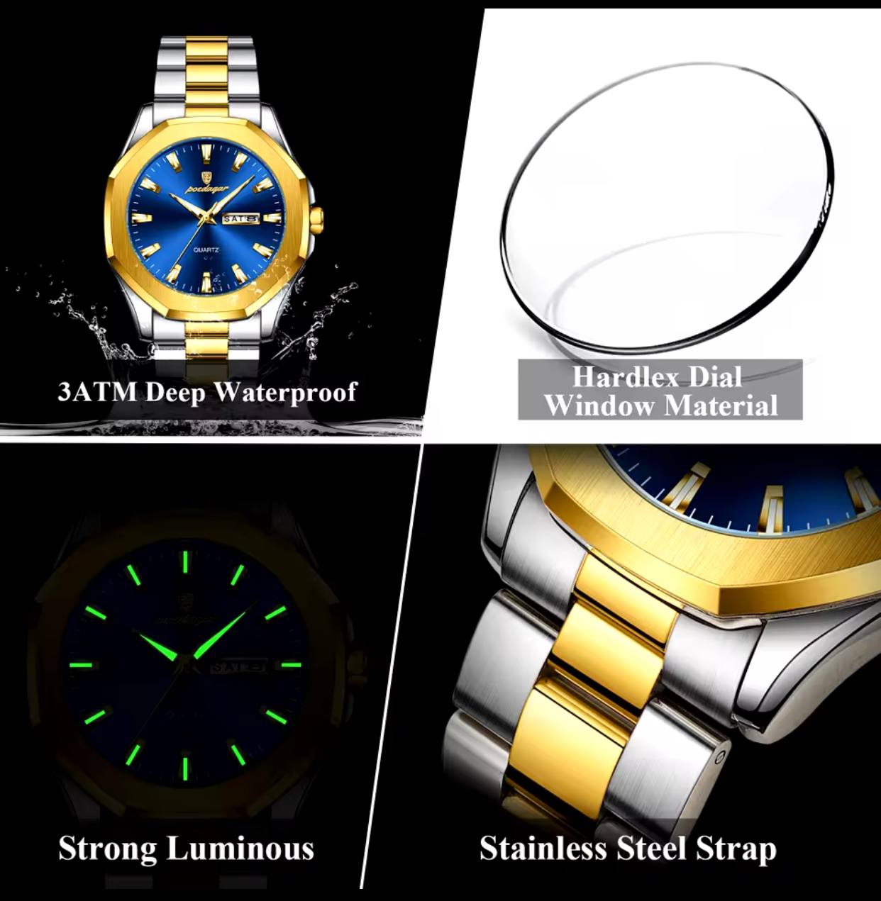 High quality POEDAGAR 875 Men Wristwatch Waterproof Luminous Original Man Watch Stainless Steel Sport Quartz Men's Watches