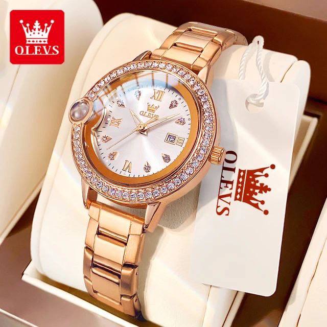 Luxury Diamond Quartz Watch OLEVS 5588 for Women Stainless Steel Waterproof Luminous Auto Date Hand Clock Top Ladies Wristwatch