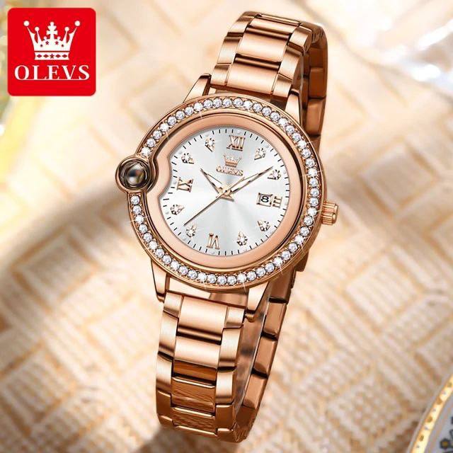 Luxury Diamond Quartz Watch OLEVS 5588 for Women Stainless Steel Waterproof Luminous Auto Date Hand Clock Top Ladies Wristwatch