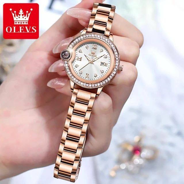 Luxury Diamond Quartz Watch OLEVS 5588 for Women Stainless Steel Waterproof Luminous Auto Date Hand Clock Top Ladies Wristwatch