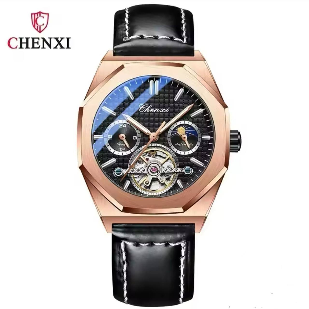 Men Tourbillon Watches Luxury Casual Fashion skeleton Automatic Mechanical CHENXI 8814 Wristwatch Male Moon Phase