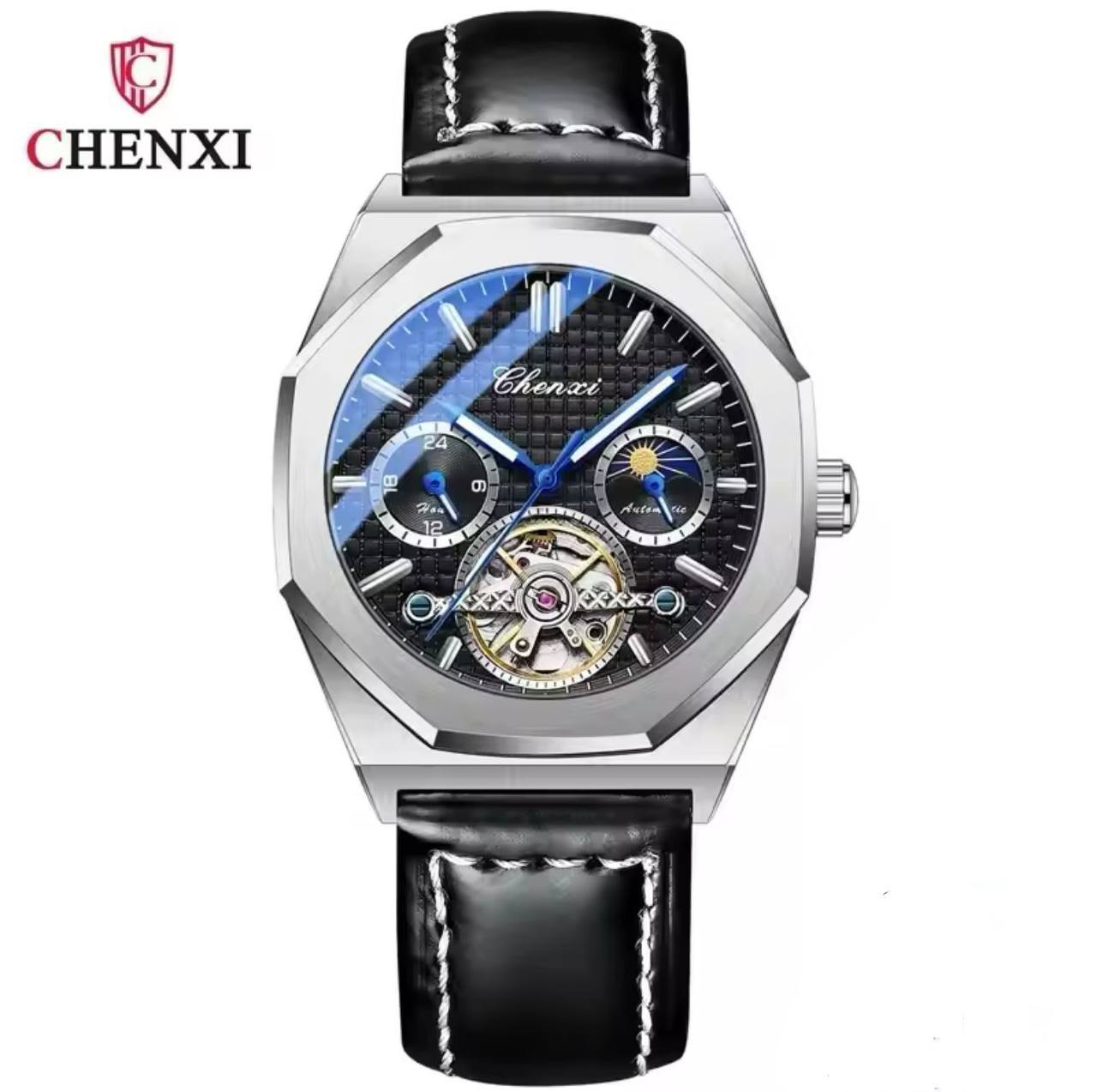 Men Tourbillon Watches Luxury Casual Fashion skeleton Automatic Mechanical CHENXI 8814 Wristwatch Male Moon Phase