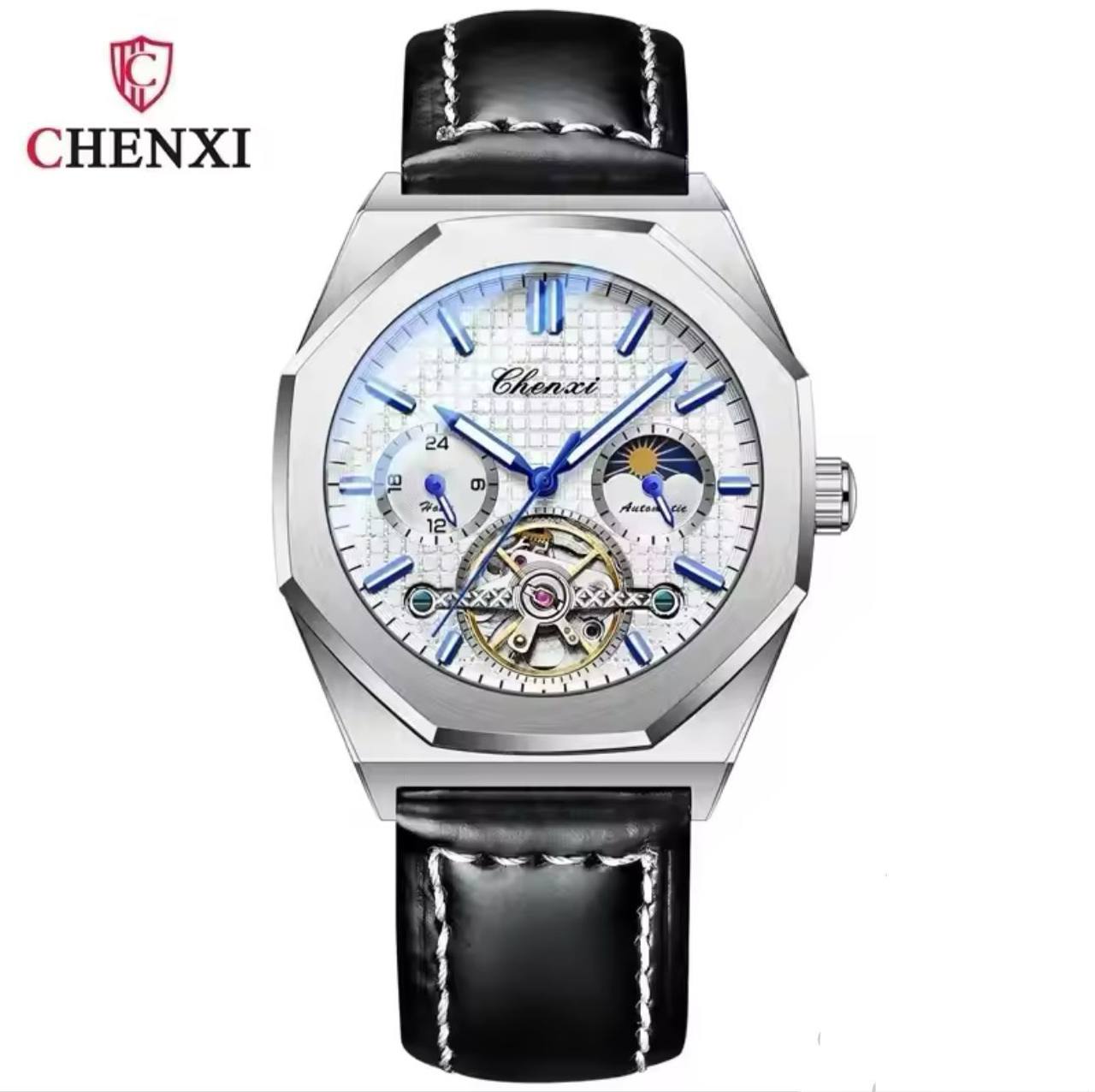 Men Tourbillon Watches Luxury Casual Fashion skeleton Automatic Mechanical CHENXI 8814 Wristwatch Male Moon Phase