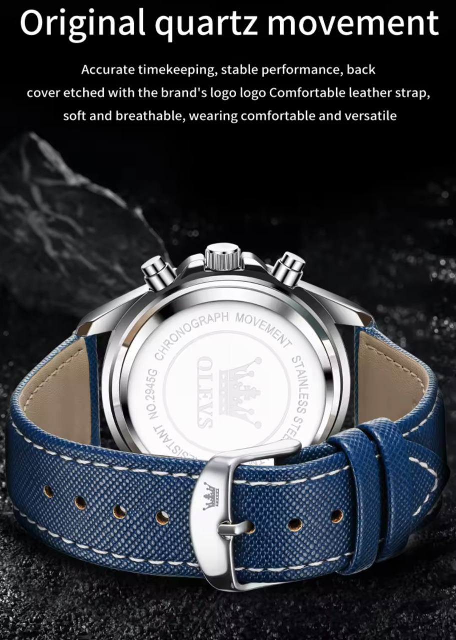 New Men's Business OLEVS 2945 Quartz 6-Pin Multifunctional Belt Watch Men's Wrist Watch