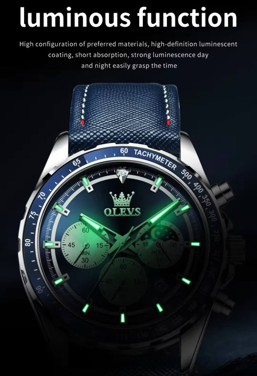 New Men's Business OLEVS 2945 Quartz 6-Pin Multifunctional Belt Watch Men's Wrist Watch