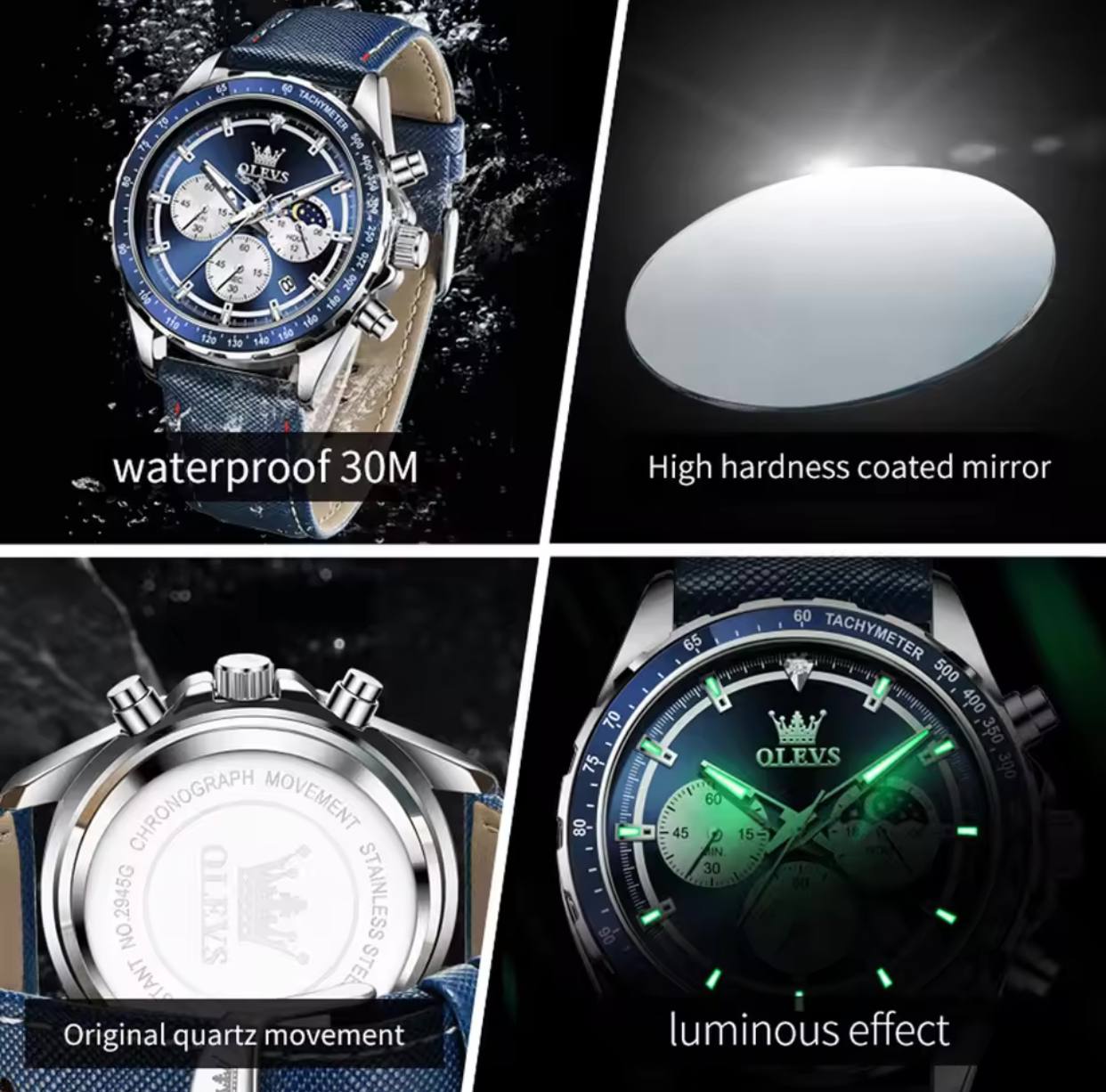 New Men's Business OLEVS 2945 Quartz 6-Pin Multifunctional Belt Watch Men's Wrist Watch