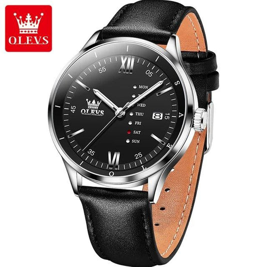 Quartz Fashion OLEVS 2931  Watch Gift Leather Watchband Round-dial Calendar