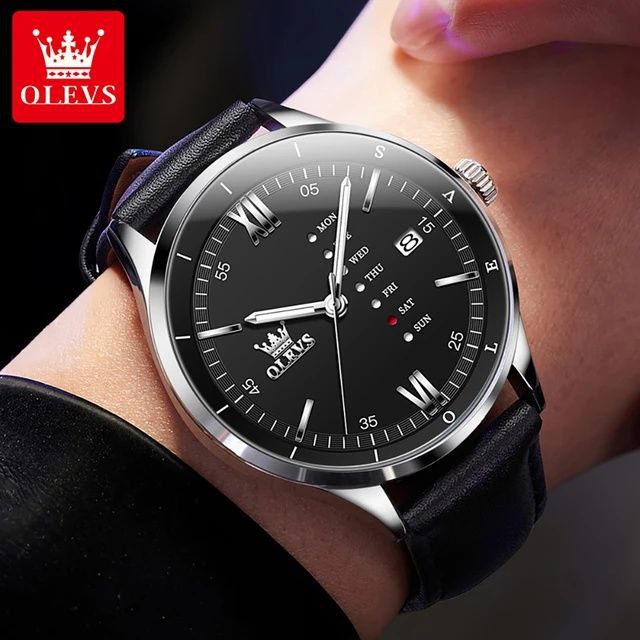 Quartz Fashion OLEVS 2931 Watch Gift Leather Watchband Round-dial Calendar