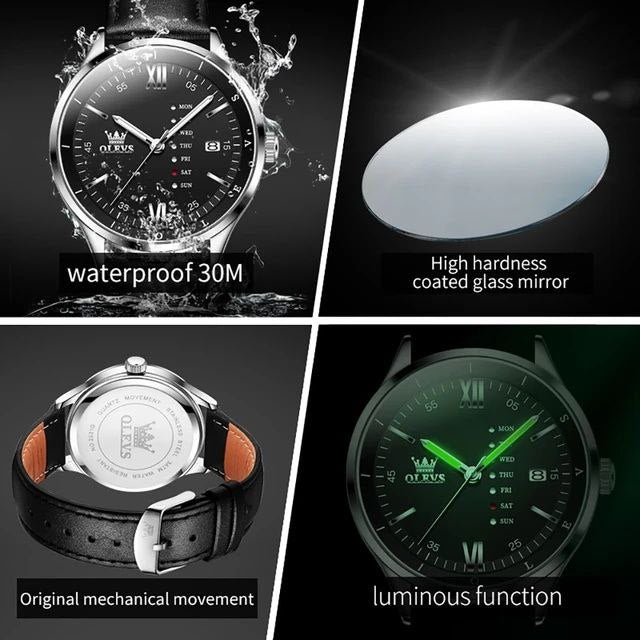 Quartz Fashion OLEVS 2931 Watch Gift Leather Watchband Round-dial Calendar