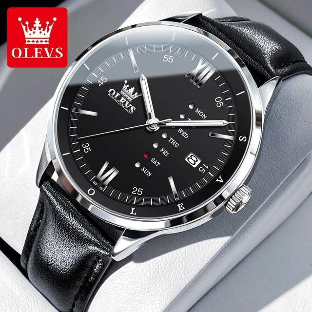 Quartz Fashion OLEVS 2931 Watch Gift Leather Watchband Round-dial Calendar