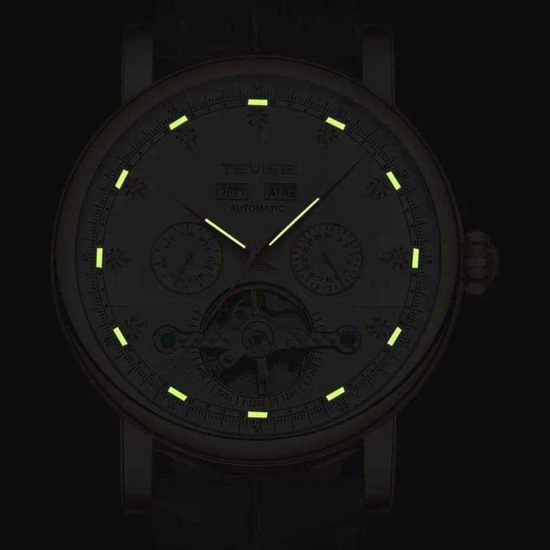 Mechanical Automatic Leather TEVISE T867C Wristwatch Year Display Men 30 ATM Waterproof Automatic Leather Diamond Dial Design Mechanical watch