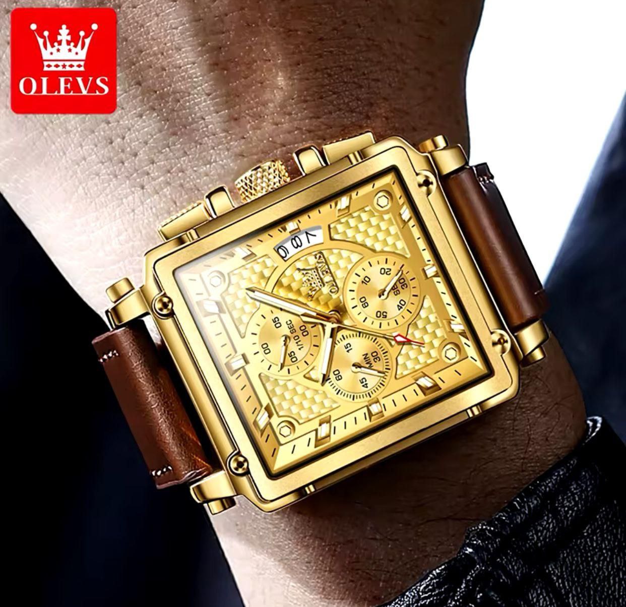 Diamond Dial Wristwatch OLEVS 9925 Men Leather Watchstrap Waterproof Quartz Watches Men Watch Gift