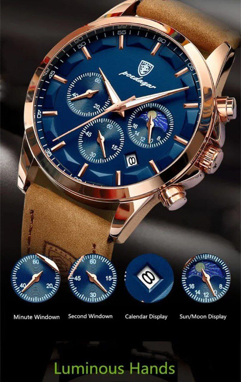 Men Quartz Watch Luxury POEDAGAR 928 Stainless Steel Man Wristwatch Chronograph Waterproof Luminous Watch For Men Business