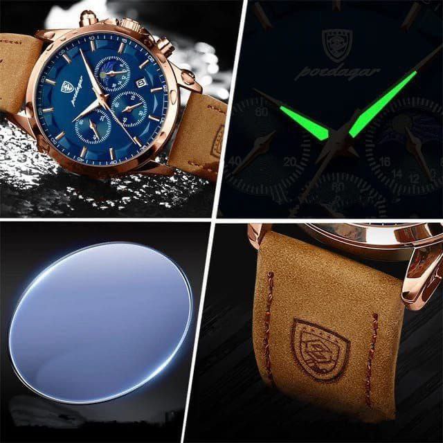 Men Quartz Watch Luxury POEDAGAR 928 Stainless Steel Man Wristwatch Chronograph Waterproof Luminous Watch For Men Business