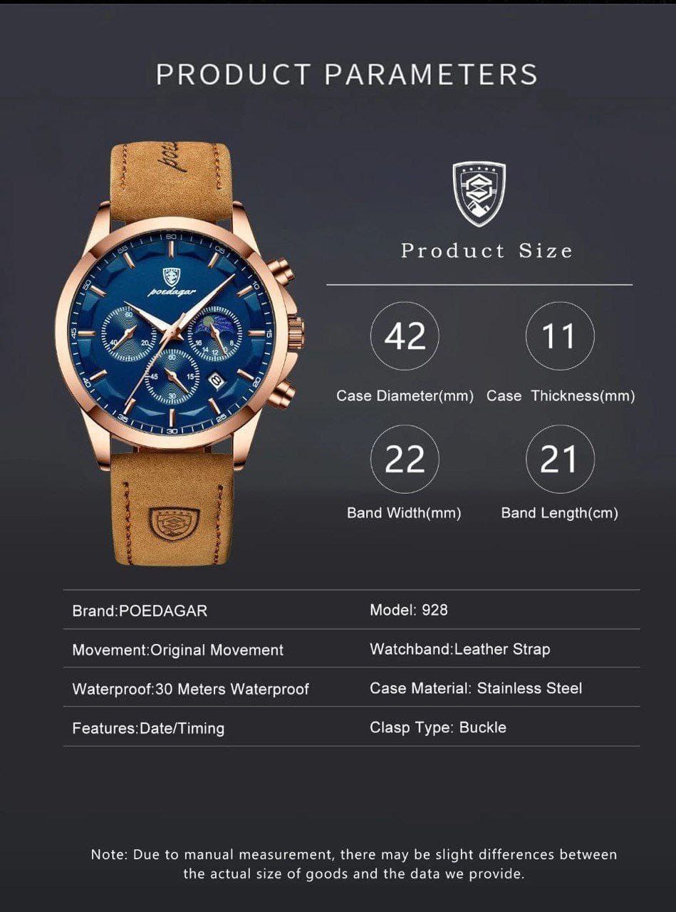 Men Quartz Watch Luxury POEDAGAR 928 Stainless Steel Man Wristwatch Chronograph Waterproof Luminous Watch For Men Business