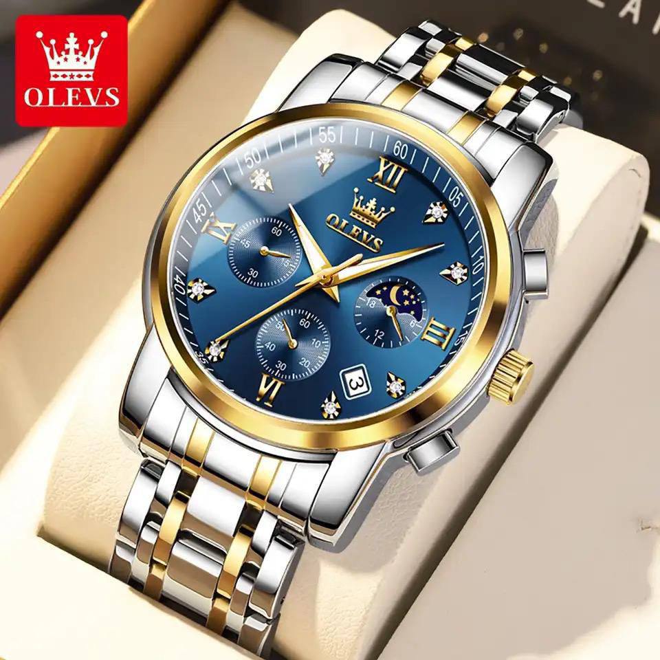 New OLEVS 2858 Luxury Brand Watches for Men Luminous Moon Phase Quartz Watch Waterproof Stainless Steel Men Wristwatch